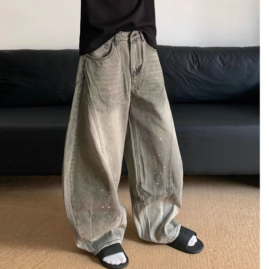 Retro Washed Smoky Gray Splash-ink Jeans For Men
