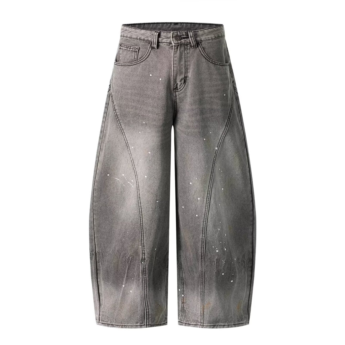 Retro Washed Smoky Gray Splash-ink Jeans For Men
