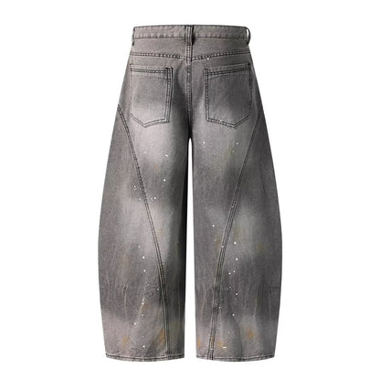 Retro Washed Smoky Gray Splash-ink Jeans For Men